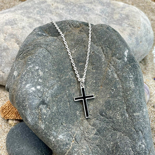 Collier homme HOLY SH!T – chaîne forçat oversize, pendentif croix émail noir et argent 925 – bijoux fait main en argent 925 | Pitch & Néo