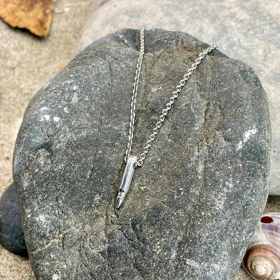 Collier homme ONE SHOT – chaîne forçat épaisse, pendentif balle et argent 925 – bijoux fait main en argent 925 | Pitch & Néo