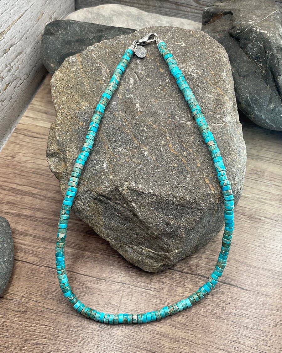 Collier homme surfeur OAHU DREAM – perles heishi jaspe impérial 6 mm et fermoir mousqueton en argent 925 – bijoux fait main en argent 925 | Pitch & Néo