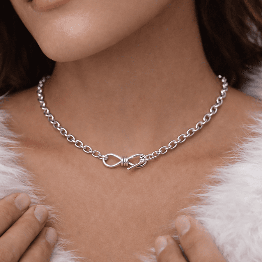 Collier maille jaseron épaisse fermoir toggle nœud infini femme argent 925 ENDLESSLY UNTOUCHABLE, DEAR – bijoux fait main en argent 925 | Pitch & Néo