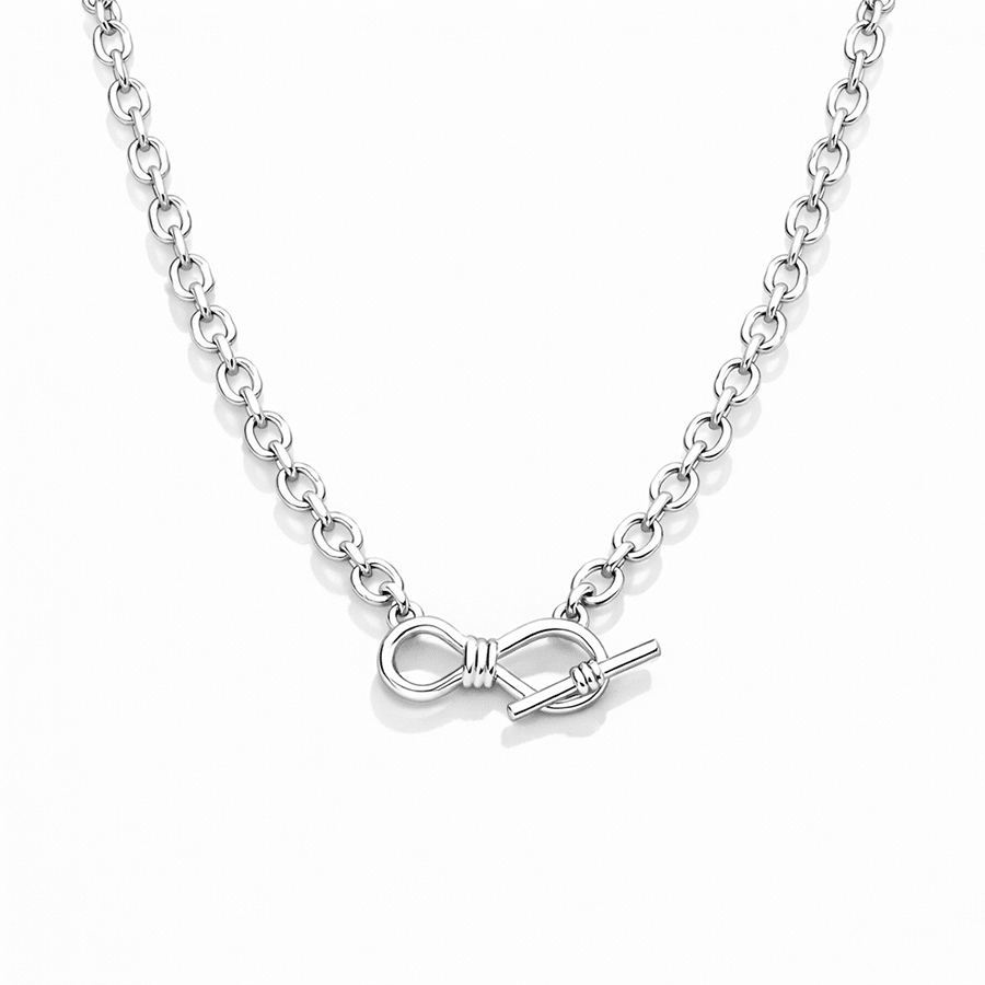 Collier maille jaseron épaisse fermoir toggle nœud infini femme argent 925 ENDLESSLY UNTOUCHABLE, DEAR – bijoux fait main en argent 925 | Pitch & Néo