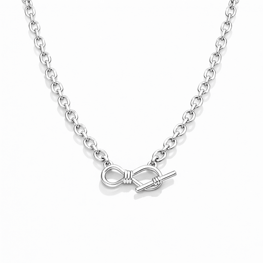 Collier maille jaseron épaisse fermoir toggle nœud infini femme argent 925 ENDLESSLY UNTOUCHABLE, DEAR – bijoux fait main en argent 925 | Pitch & Néo