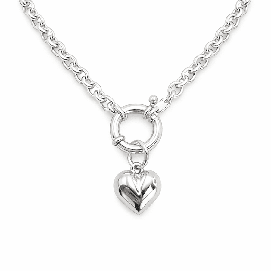 Collier maille jaseron épaisse pendentif cœur massif fermoir bouée femme argent 925 HARD LOVE – bijoux fait main en argent 925 | Pitch & Néo