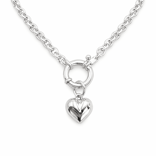 Collier maille jaseron épaisse pendentif cœur massif fermoir bouée femme argent 925 HARD LOVE – bijoux fait main en argent 925 | Pitch & Néo