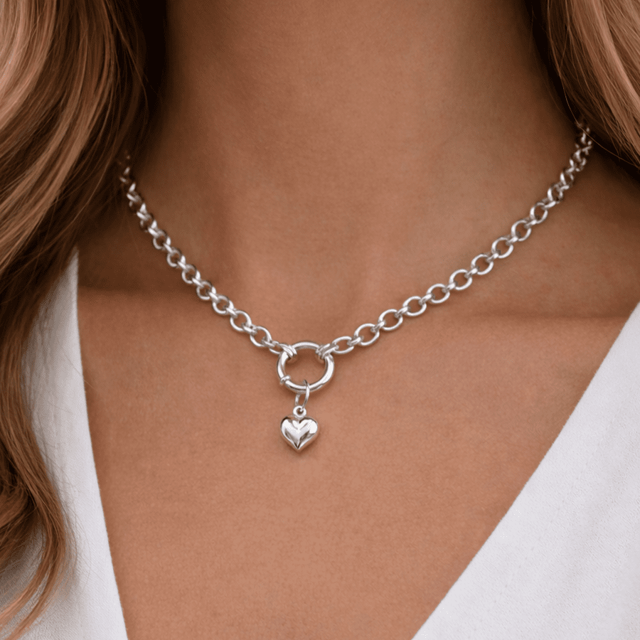 Collier maille jaseron épaisse pendentif cœur massif fermoir bouée femme argent 925 HARD LOVE – bijoux fait main en argent 925 | Pitch & Néo