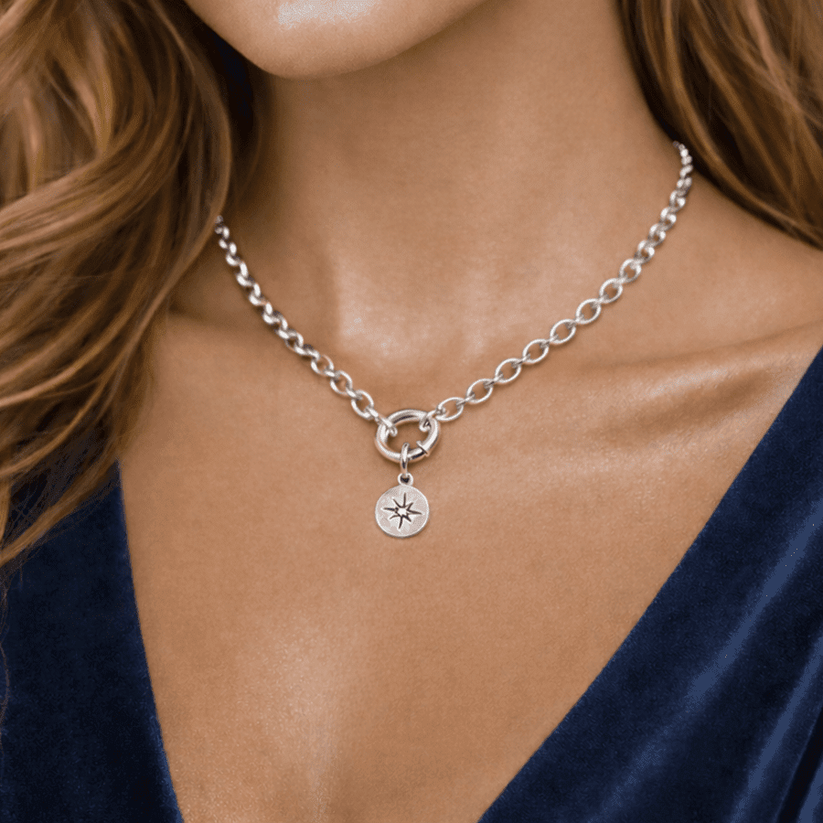 Collier maille jaseron femme étoile polaire fermoir bouée argent 925 SHUT UP & GUIDE ME – bijoux fait main en argent 925 | Pitch & Néo