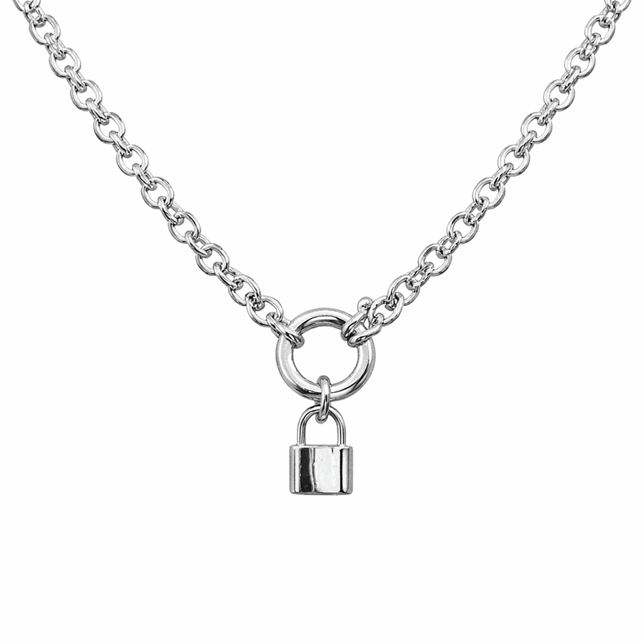 Collier maille jaseron femme pendentif cadenas oversize fermoir bouée argent 925 ENTRY DENIED, SWEETIE – bijoux fait main en argent 925 | Pitch & Néo