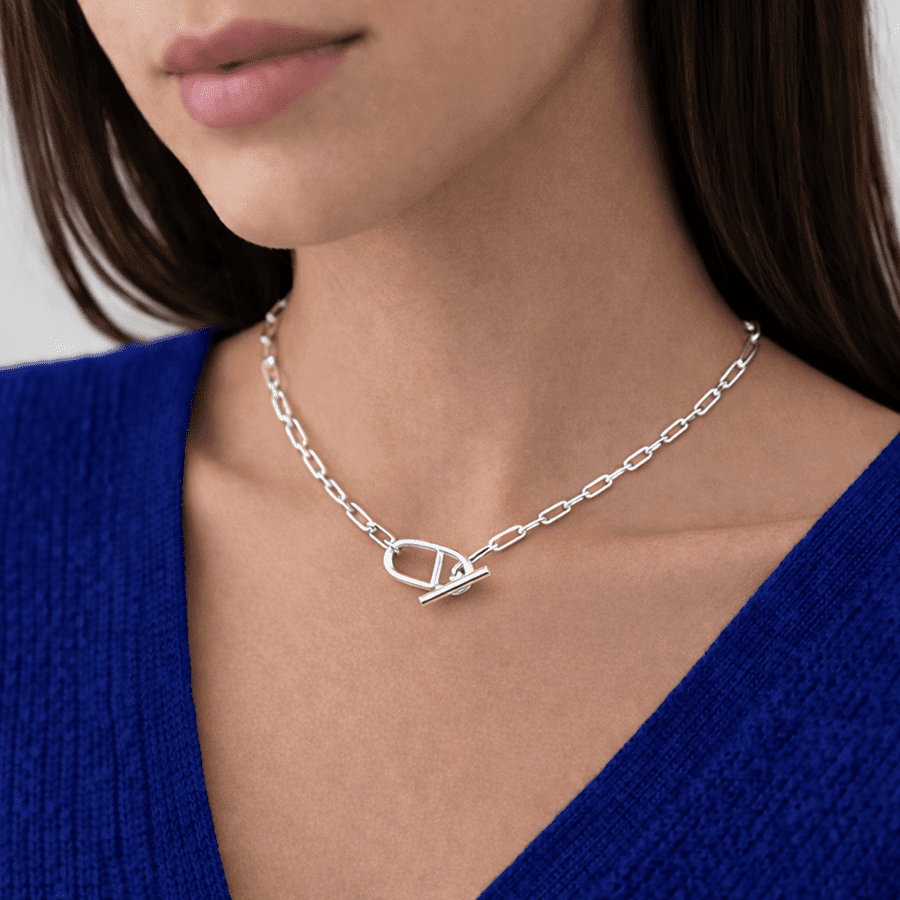 Collier maille rectangulaire oversize fermoir toggle marin femme argent 925 PRIVATE PIER ONLY – bijoux fait main en argent 925 | Pitch & Néo