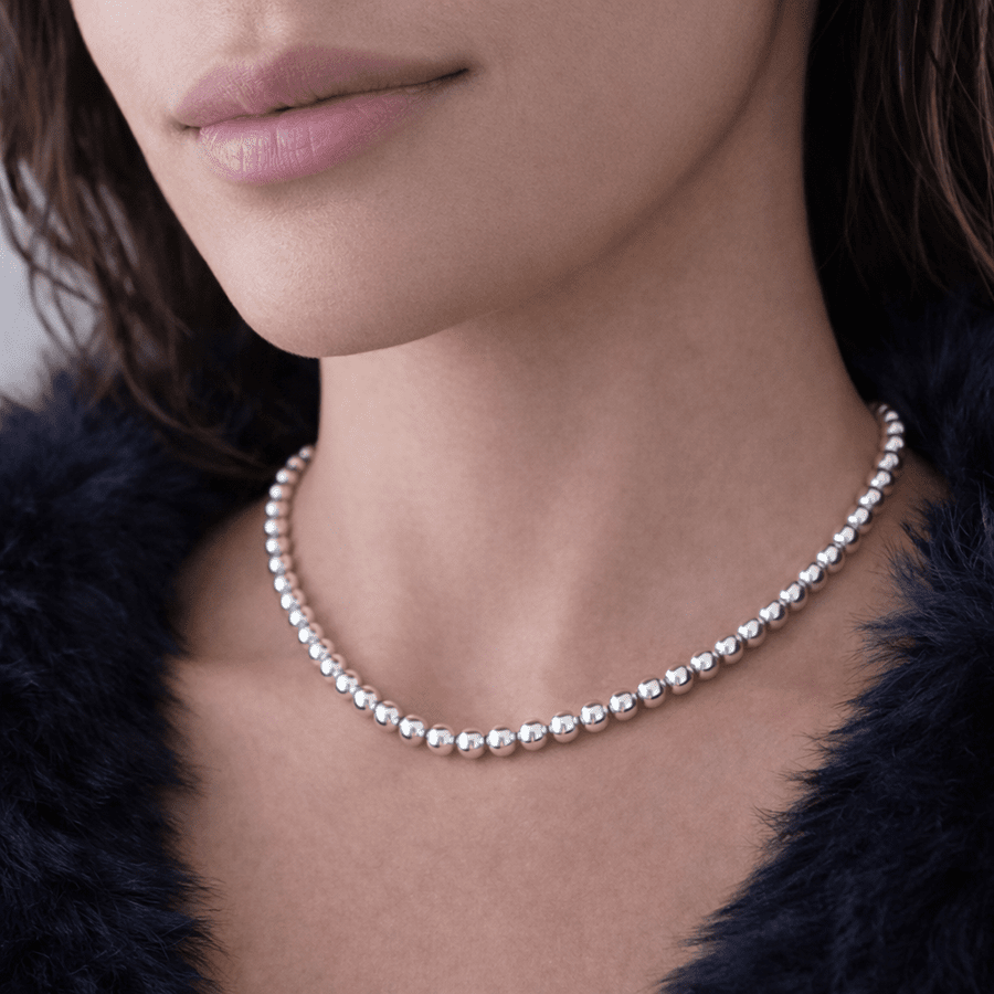 Collier marseillais femme BORN IN MARSEILLE, BÉBÉ – perles boules 5 mm montées sur chaîne en argent 925 – bijoux fait main en argent 925 | Pitch & Néo