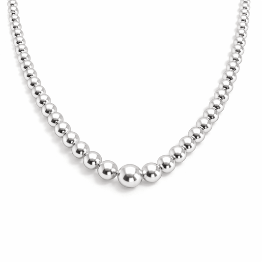 Collier marseillais femme HÉRITAGE – perles boules en chute 5, 6 et 7 mm montées sur chaîne en argent 925 – bijoux fait main en argent 925 | Pitch & Néo