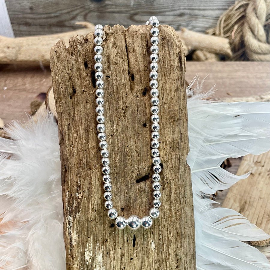 Collier marseillais femme HÉRITAGE – perles boules en chute 5, 6 et 7 mm montées sur chaîne en argent 925 – bijoux fait main en argent 925 | Pitch & Néo