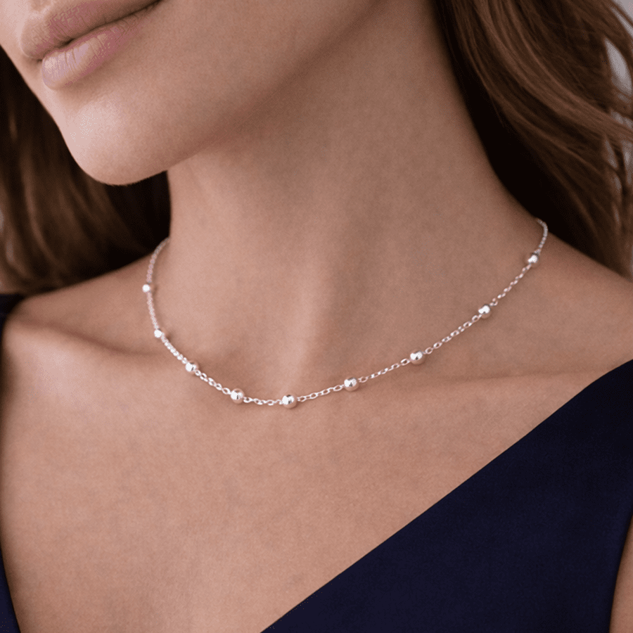 Collier marseillais femme MADE IN MARS – chaîne forçat & boules 4 mm en argent 925 – bijoux fait main en argent 925 | Pitch & Néo