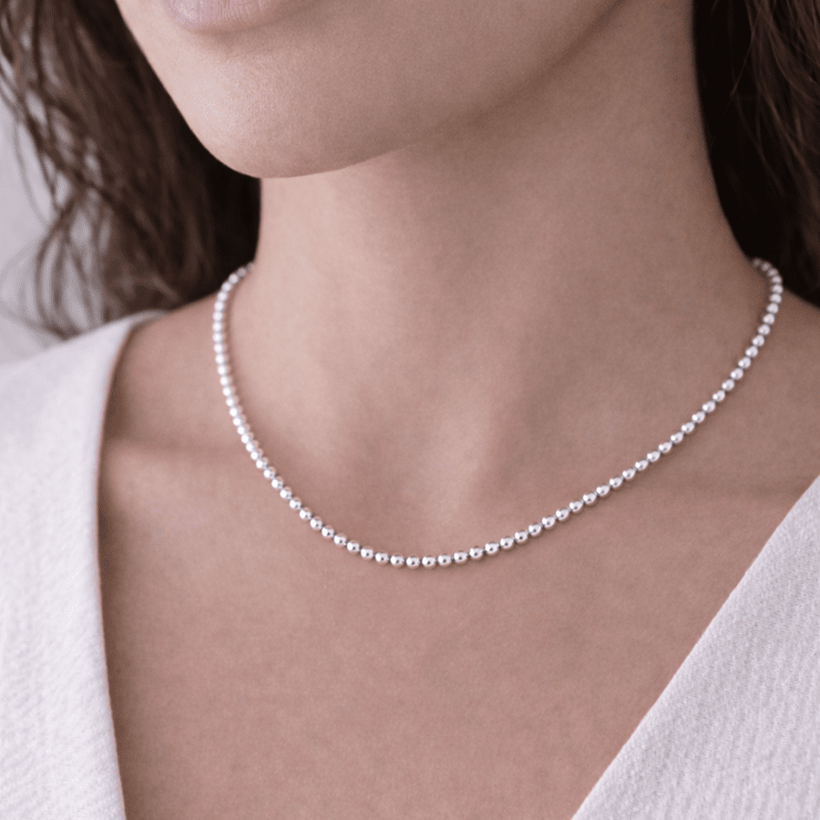 Collier marseillais femme MASSILIA – boules rondes de 4 mm en argent 925 – bijoux fait main en argent 925 | Pitch & Néo