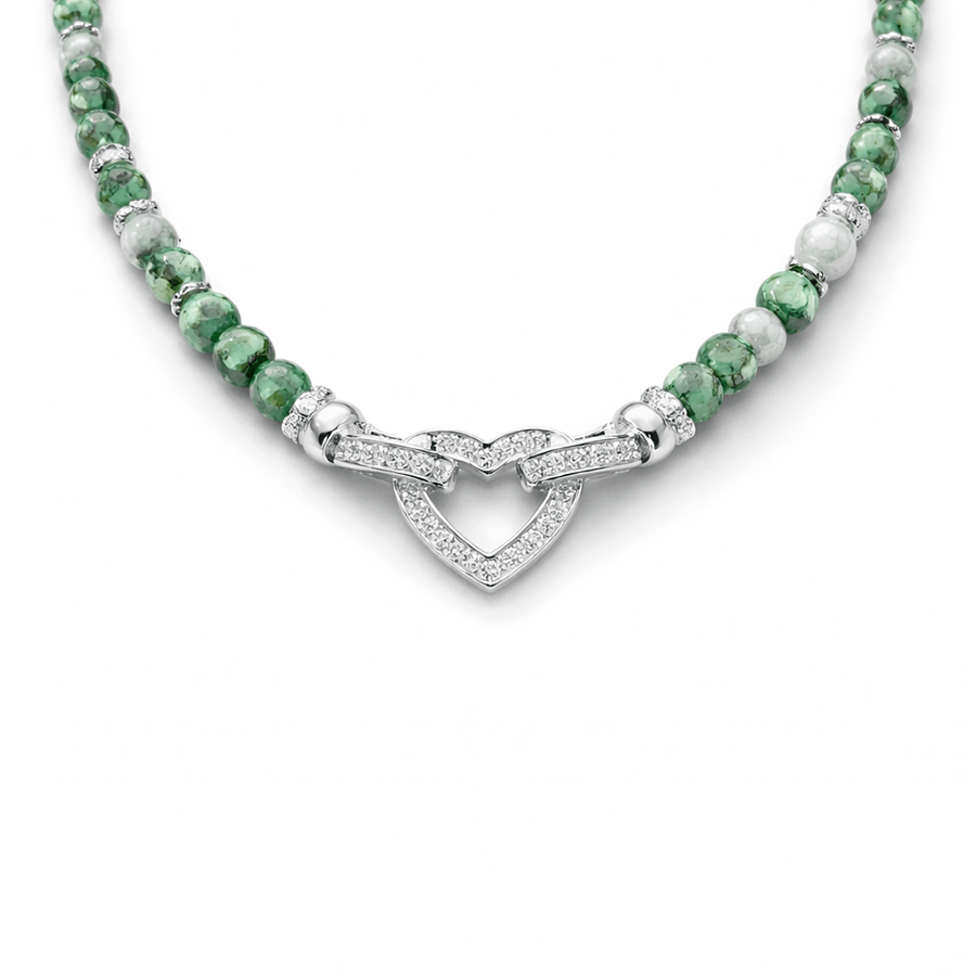 Collier perles émeraude femme fermoir cœur zircon argent 925 JUST A LIL’ LUSH – bijoux fait main en argent 925 | Pitch & Néo