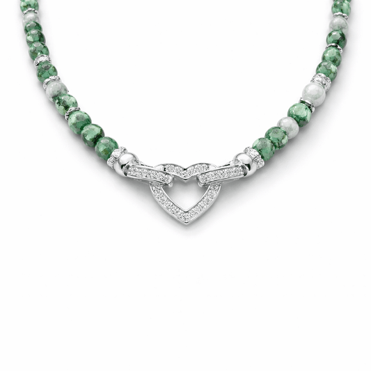 Collier perles émeraude femme fermoir cœur zircon argent 925 JUST A LIL’ LUSH – bijoux fait main en argent 925 | Pitch & Néo