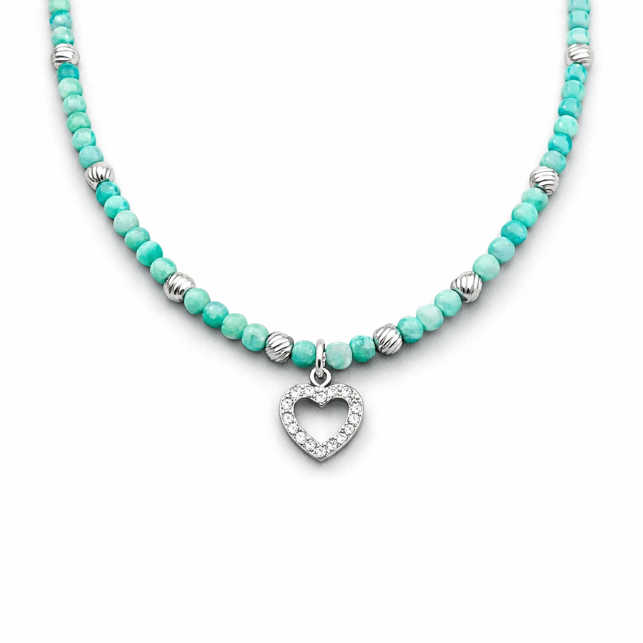 Collier perles émeraude femme pendentif cœur ajouré zircon argent 925 SORRY, I’M BOOKED – bijoux fait main en argent 925 | Pitch & Néo