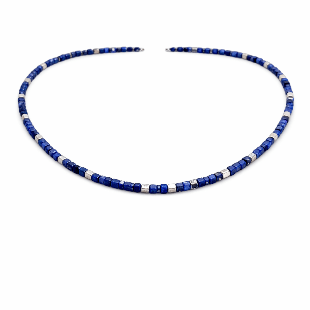 Collier perles femme argent 925 – MY BLUE, MY RULES, perles carrées de lapis - lazuli – bijoux fait main en argent 925 | Pitch & Néo