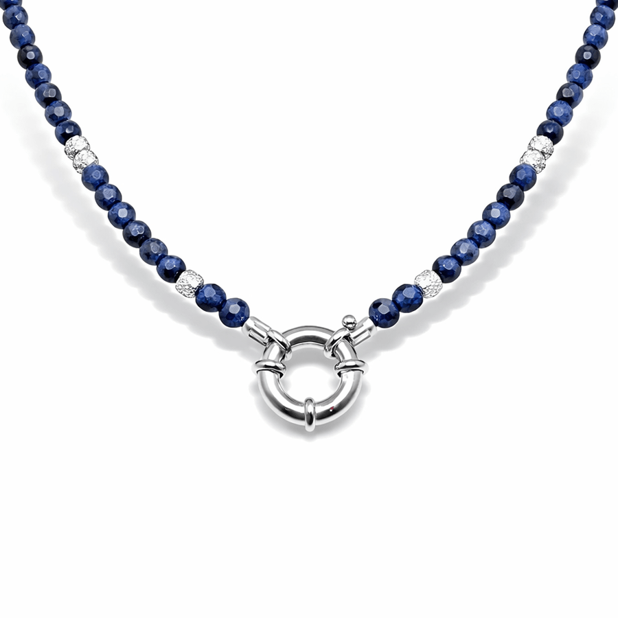 Collier perles femme BACK OFF, IT’S SAPPHIRE – perles de saphir naturel facettées & fermoir bouée bijou et argent 925 – bijoux fait main en argent 925 | Pitch & Néo
