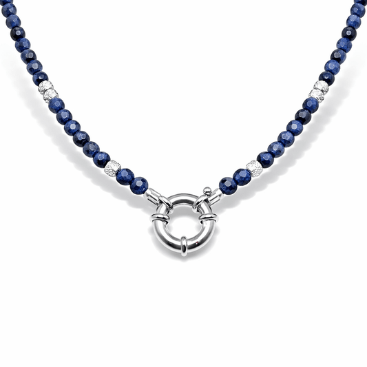Collier perles femme BACK OFF, IT’S SAPPHIRE – perles de saphir naturel facettées & fermoir bouée bijou et argent 925 – bijoux fait main en argent 925 | Pitch & Néo