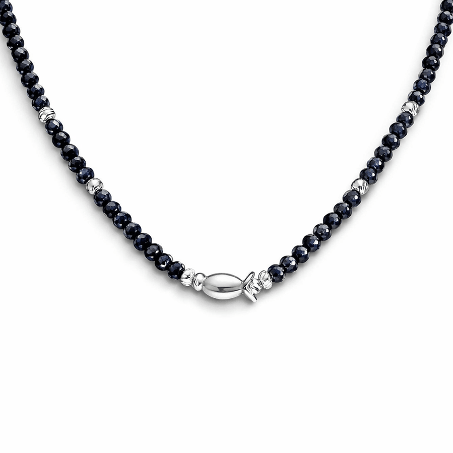 Collier perles femme BAD MERMAID CLUB, SWEETIE – perles de blue sand facettées & pendentif poisson miroir en argent 925 – bijoux fait main en argent 925 | Pitch & Néo