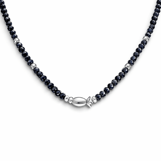 Collier perles femme BAD MERMAID CLUB, SWEETIE – perles de blue sand facettées & pendentif poisson miroir en argent 925 – bijoux fait main en argent 925 | Pitch & Néo