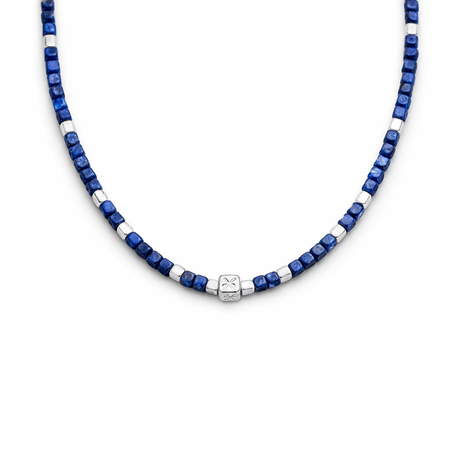 Collier perles femme BLUE DOES IT BETTER – perles cubes de saphir naturel & argent 925 – bijoux fait main en argent 925 | Pitch & Néo