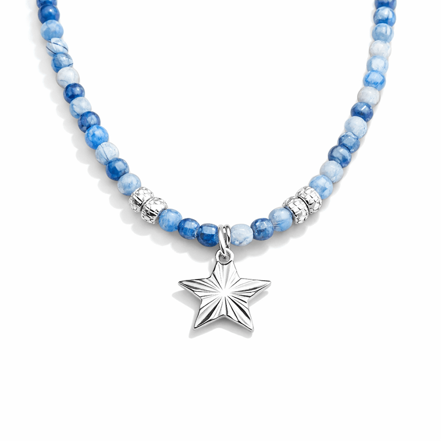 Collier perles femme BLUE ME HARDER – perles de cyanite facettées, & pendentif étoile facettée et argent 925 – bijoux fait main en argent 925 | Pitch & Néo