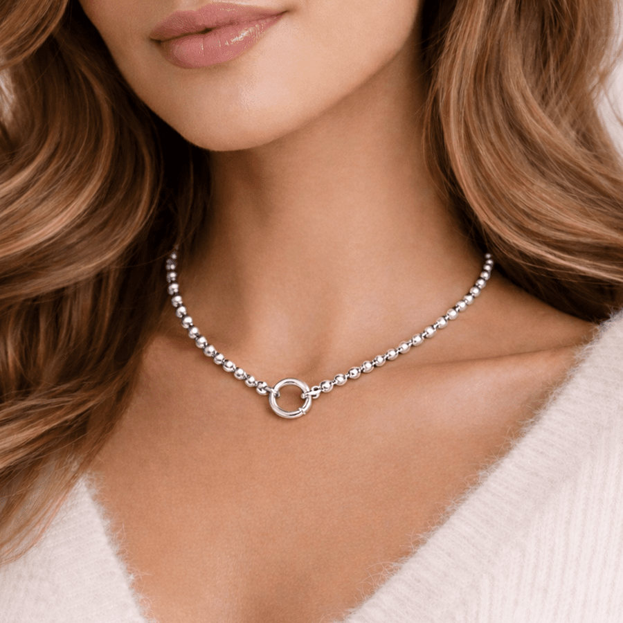 Collier perles femme boules 5 mm argent 925 – STRAIGHT TO THE POINT, fermoir bouée – bijoux fait main en argent 925 | Pitch & Néo