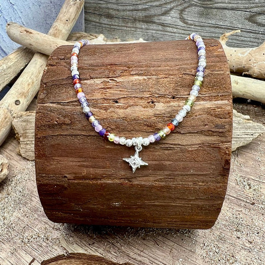 Collier perles femme CANDY RULES, DARLING – perles en pierre fine de zircons multicolores facettées & pendentif étoile polaire pavée de zircons en argent 925 – bijoux fait main en argent 925 | Pitch & Néo