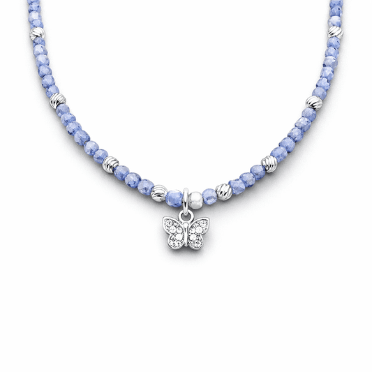 Collier perles femme FLY ME FABULOUS – perles de tanzanite facettées & pendentif papillon serti de zircons et argent 925 – bijoux fait main en argent 925 | Pitch & Néo