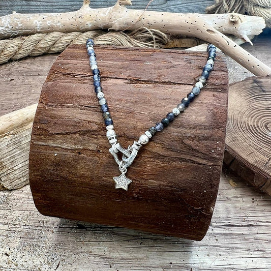 Collier perles femme GLOW JOB, HONEY – perles de cordiérite facettées, & pendentif étoile pavée de zircons et fermoir bijou fer à cheval zircons en argent 925 – bijoux fait main en argent 925 | Pitch & Néo