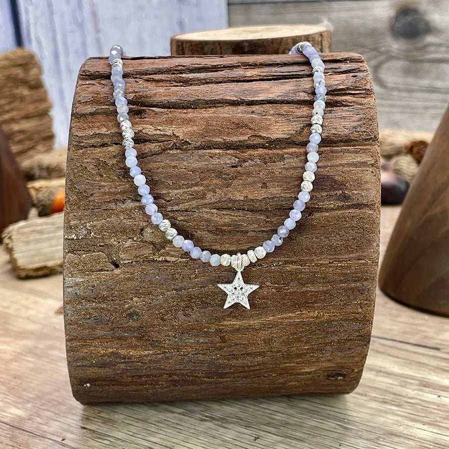 Collier perles femme I WISH IN MYSELF – perles de tanzanite facettées & pendentif étoile pavée de zircon et argent 925 – bijoux fait main en argent 925 | Pitch & Néo