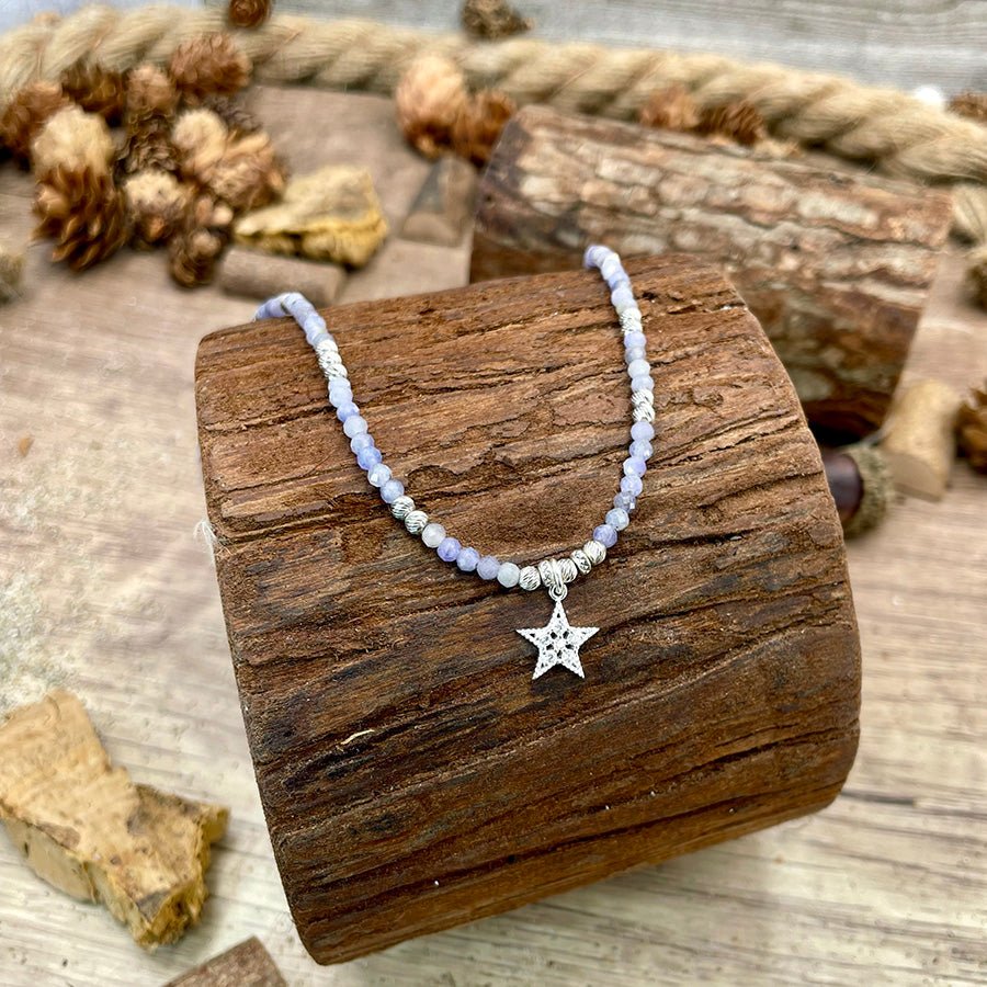 Collier perles femme I WISH IN MYSELF – perles de tanzanite facettées & pendentif étoile pavée de zircon et argent 925 – bijoux fait main en argent 925 | Pitch & Néo