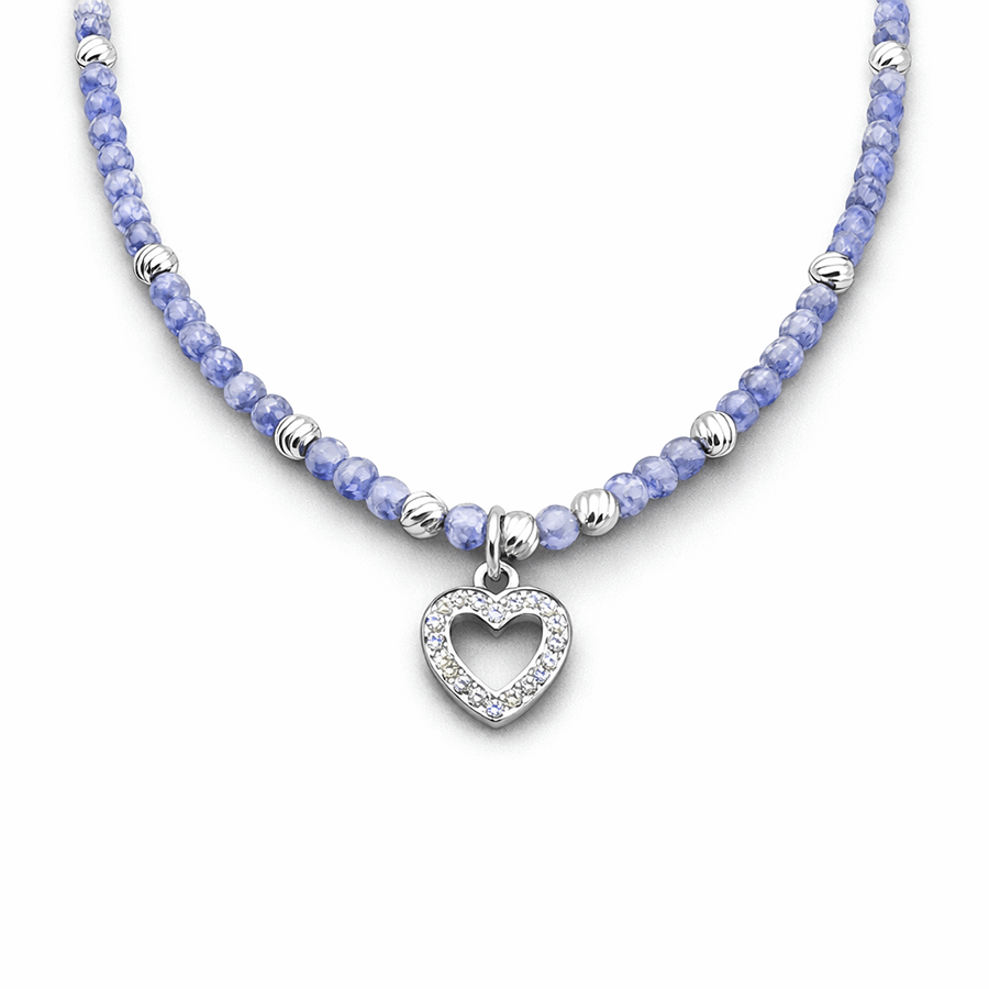 Collier perles femme I'M PRICELESS, DARLING – perles de tanzanite facettées & pendentif cœur ajouré pavé de zircon et argent 925 – bijoux fait main en argent 925 | Pitch & Néo