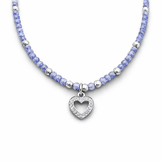 Collier perles femme I'M PRICELESS, DARLING – perles de tanzanite facettées & pendentif cœur ajouré pavé de zircon et argent 925 – bijoux fait main en argent 925 | Pitch & Néo