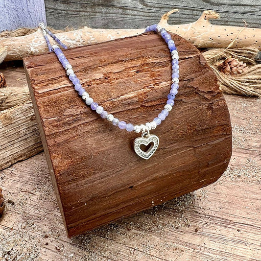 Collier perles femme I'M PRICELESS, DARLING – perles de tanzanite facettées & pendentif cœur ajouré pavé de zircon et argent 925 – bijoux fait main en argent 925 | Pitch & Néo