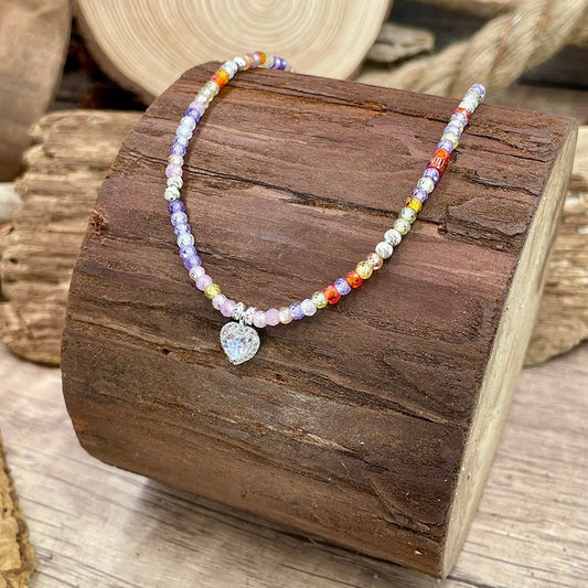 Collier perles femme LICK MY HEART – perles de zircons multicolores & pendentif cœur zircon halo en argent 925 – bijoux fait main en argent 925 | Pitch & Néo