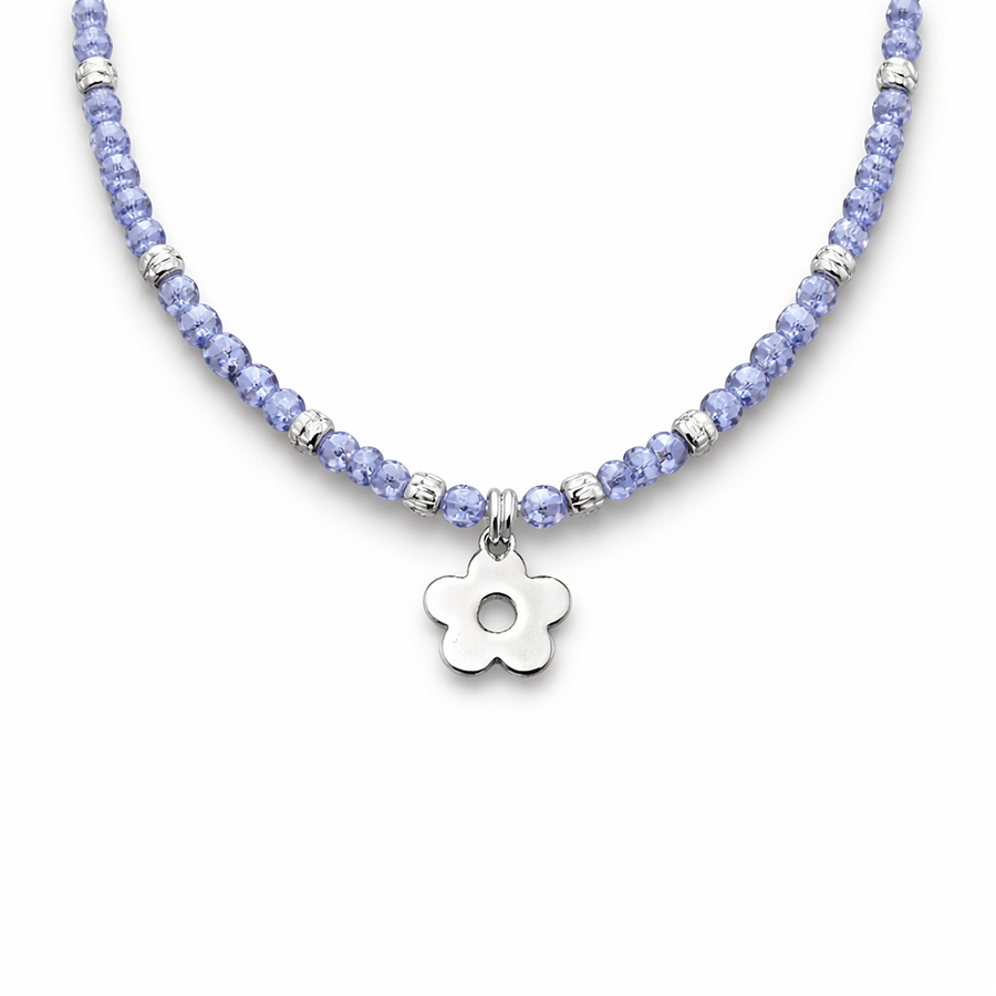 Collier perles femme LICK MY PETALS – perles de tanzanite facettées & pendentif fleur poli miroir et argent 925 – bijoux fait main en argent 925 | Pitch & Néo