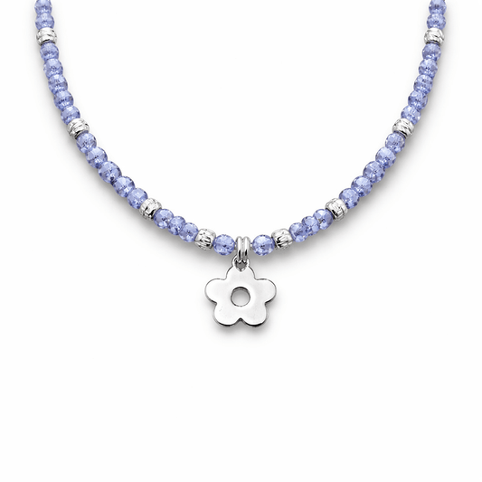 Collier perles femme LICK MY PETALS – perles de tanzanite facettées & pendentif fleur poli miroir et argent 925 – bijoux fait main en argent 925 | Pitch & Néo