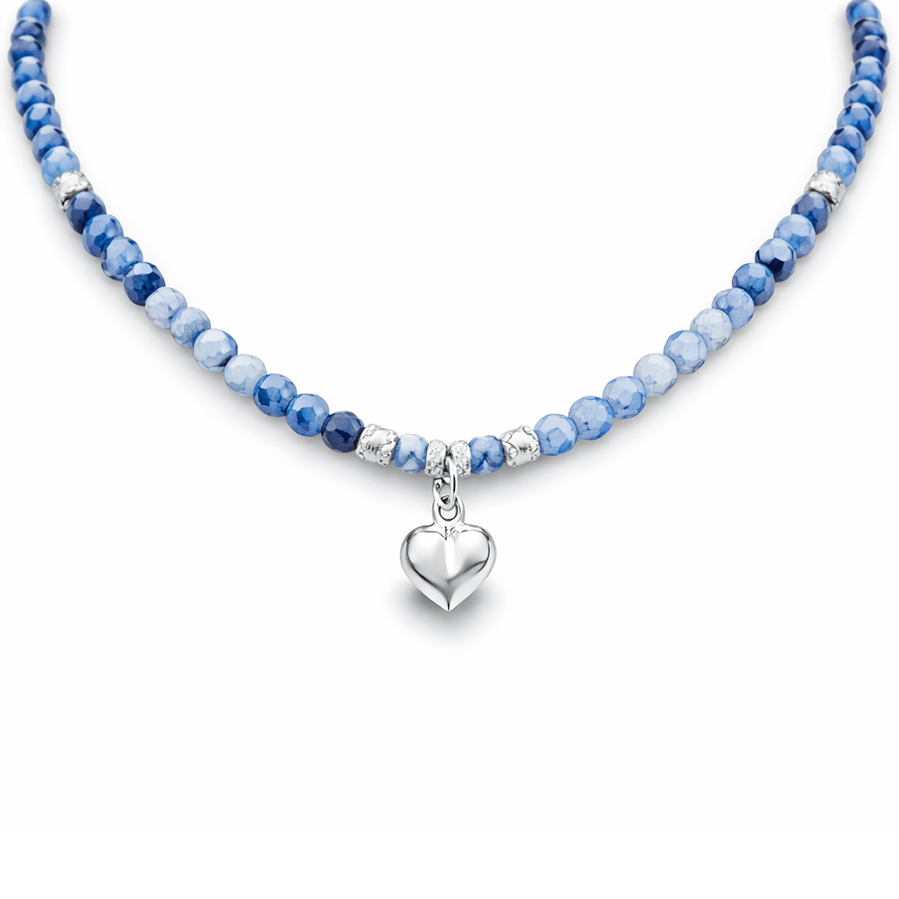 Collier perles femme LOVE ME DAKS – perles de cyanite facettées & pendentif cœur serti d’un zircon étoilé en argent 925 – bijoux fait main en argent 925 | Pitch & Néo