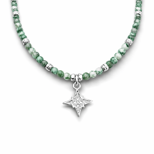 Collier perles femme LUST NORTH – perles d’émeraude facettées & pendentif étoile polaire serti d’un zircon losange et argent 925 – bijoux fait main en argent 925 | Pitch & Néo