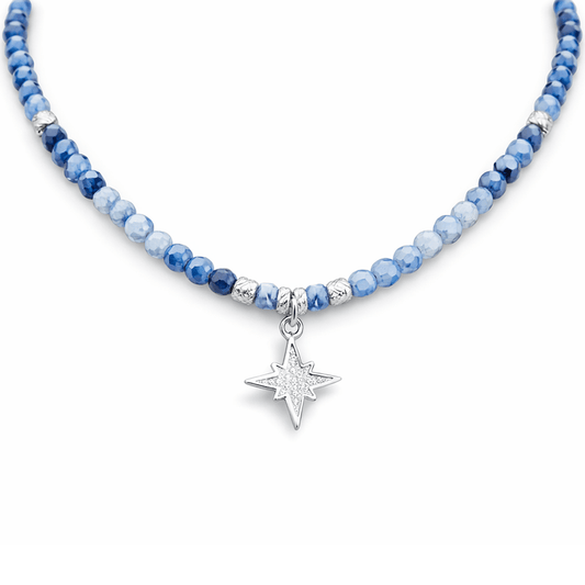 Collier perles femme NORTH LUST – perles de cyanite facettée & pendentif étoile du Nord pavée de zircons en argent 925 – bijoux fait main en argent 925 | Pitch & Néo