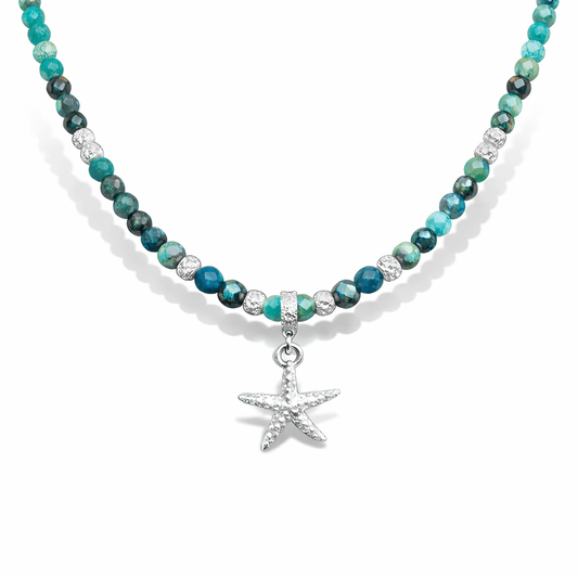 Collier perles femme OCEAN HANGOVER – perles d’azurite facettées, & pendentif étoile de mer oversize en argent 925 – bijoux fait main en argent 925 | Pitch & Néo