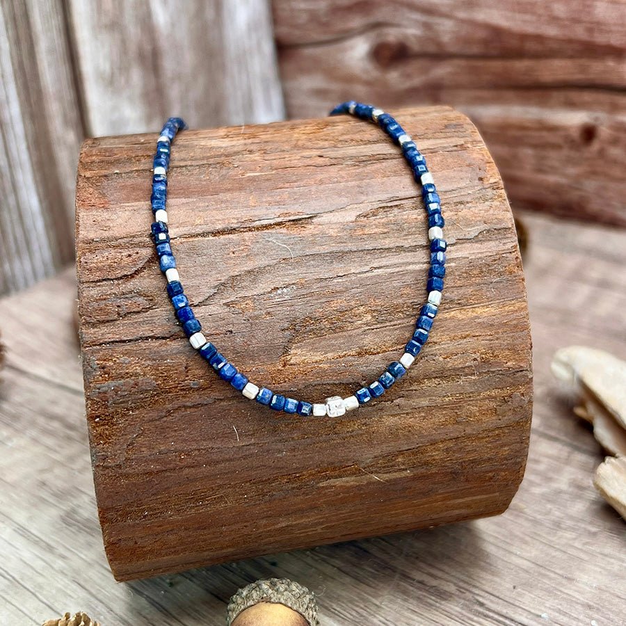 Collier perles femme perles carrées lapis - lazuli argent 925 MY BLUE, MY RULES – bijoux fait main en argent 925 | Pitch & Néo