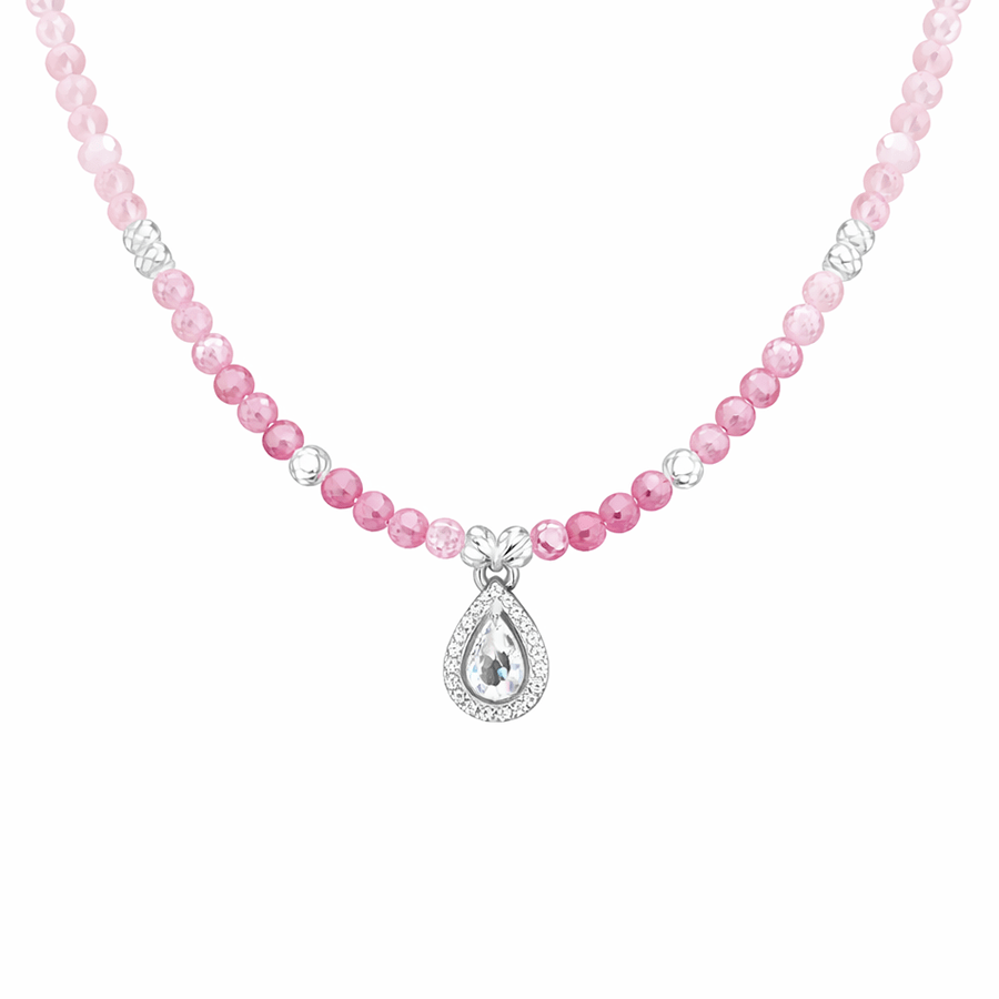 Collier perles femme pierre de lune arc - en - ciel zircons roses pendentif goutte argent 925 COTTON CANDY KISS – bijoux fait main en argent 925 | Pitch & Néo