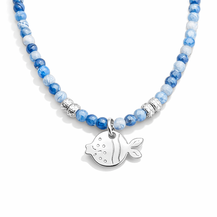 Collier perles femme SEA YOU SOON – perles de cyanite & pendentif poisson miroir, perles facettées scintillantes et argent 925 – bijoux fait main en argent 925 | Pitch & Néo