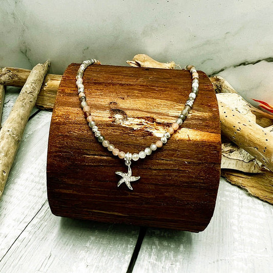 Collier perles femme STARFISH LOVER – perles de soleil 3 mm, pendentif étoile de mer zircon et argent 925 – bijoux fait main en argent 925 | Pitch & Néo