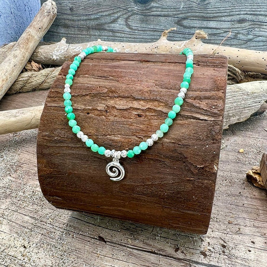 Collier perles femme SUGAR SWIRL – perles de chrysoprase australienne, & pendentif spirale en argent 925 – bijoux fait main en argent 925 | Pitch & Néo