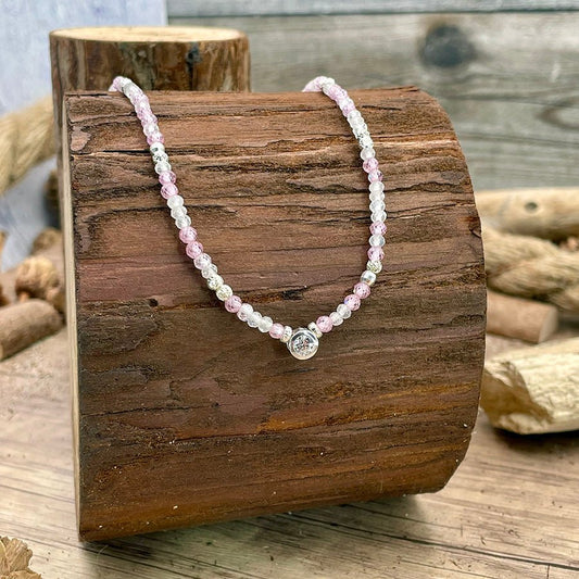 Collier perles femme SWEET? YOU WISH BABE – perles de quartz rose, pierre de lune & zircon rose, pendentif zircon façon solitaire en argent 925 – bijoux fait main en argent 925 | Pitch & Néo