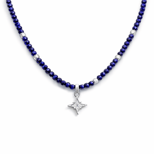 Collier perles lapis - lazuli facettées femme pendentif étoile du Nord zircon argent 925 MAKE IT BLUE, BABE – bijoux fait main en argent 925 | Pitch & Néo
